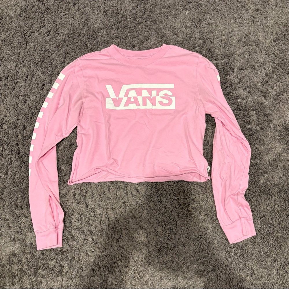 Vans Women's Pink Logo Long Sleeve Crop Top